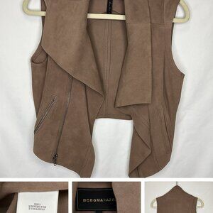 BCBGMAXAZRIA Faux Suede Waterfall Drape Vest | Size M